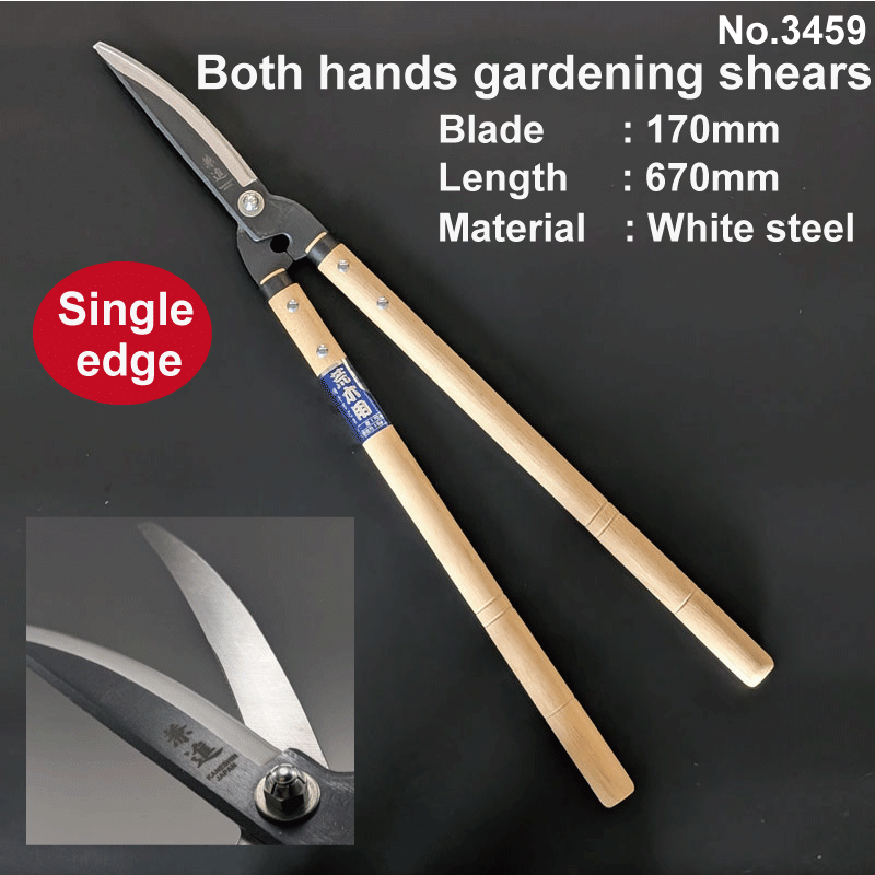 Both hands "Single edge" gardening shears (scissors) 170mm - White steel - [KANESHIN] No.3459