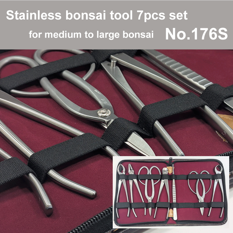 Bonsai tool Stainless 7pcs set  (No.819, No.802, No.810,No.815, No.829, No.831, No.64B)  No.176S