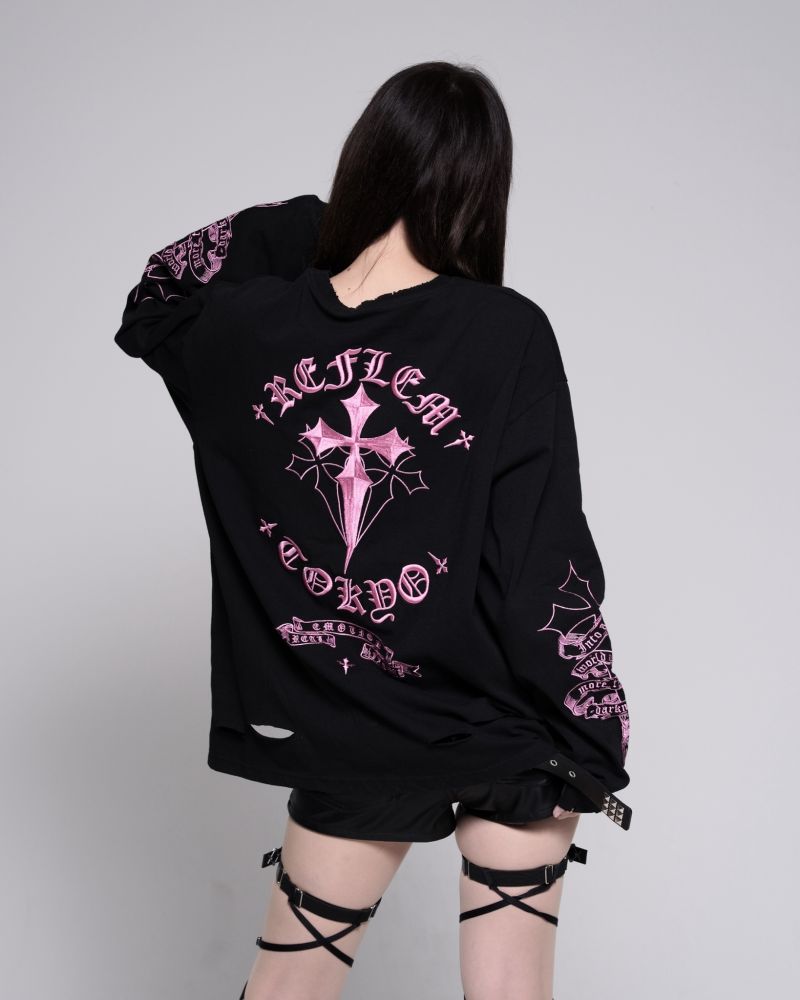 [REFLEM] Cross Embroidered Long-Sleeved Tee