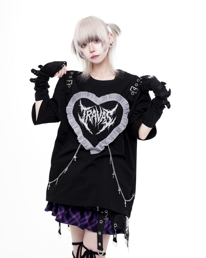 [TRAVAS TOKYO] Heart Frill T-Shirt with Chain