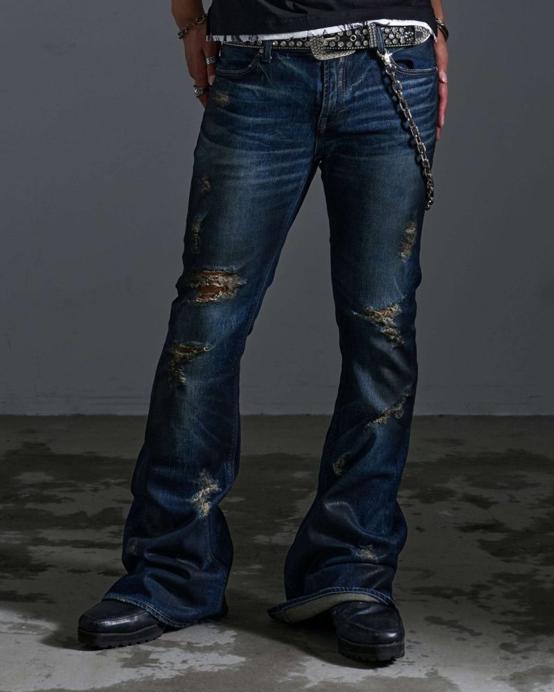[FUGA]Coated Distressed Flare Denim Pants