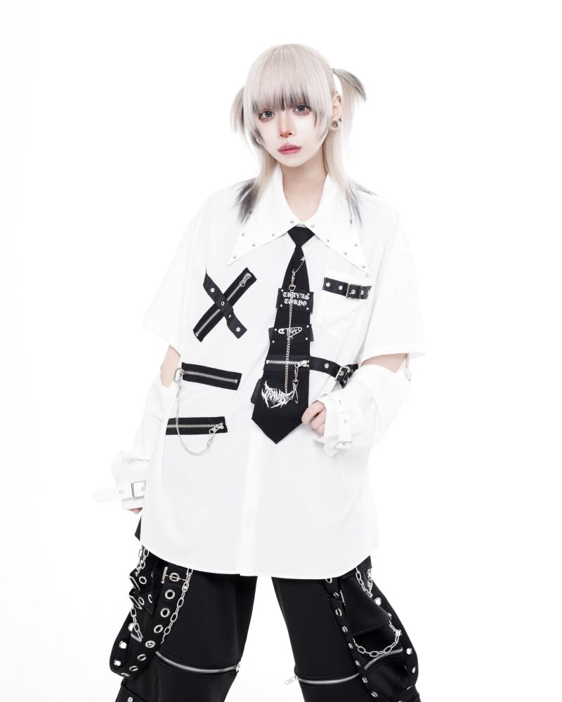 [TRAVAS TOKYO] Detachable Sleeve Punk Design Shirt