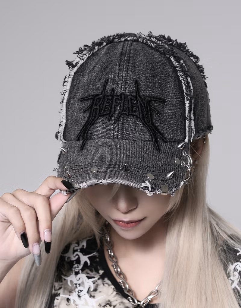 [REFLEM] Studded Distressed Denim Cap
