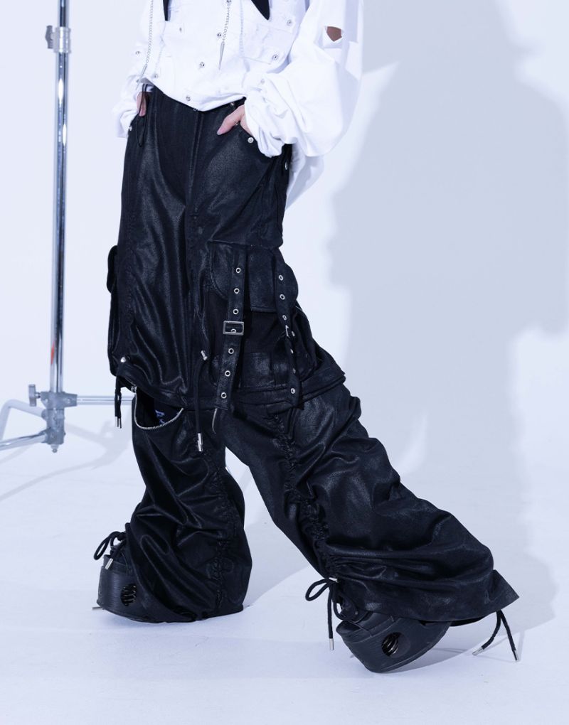 [Gamchu] Mekuroa Convertible Corded Skull Wide-Leg Pants