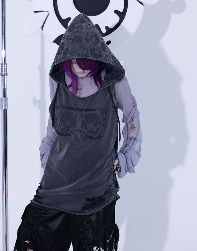 [Gamchu] Kurokage Skull Hood Shirred Tank