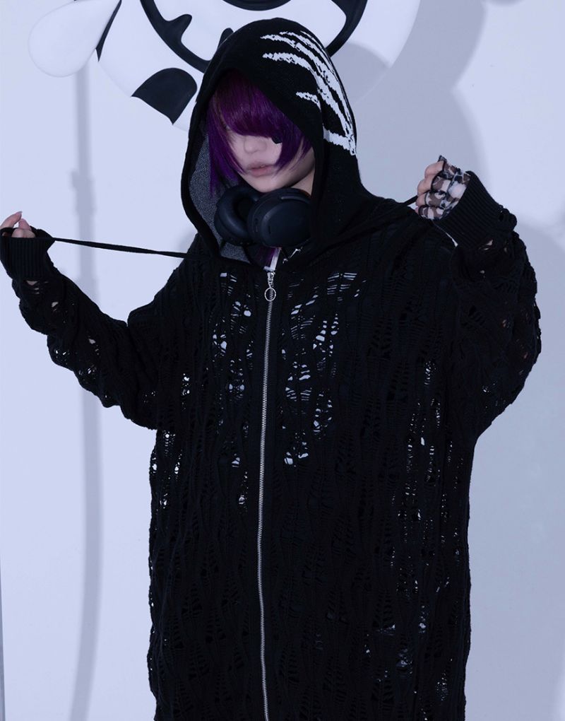 [Gamchu] Lurori Fishnet Knit Hoodie