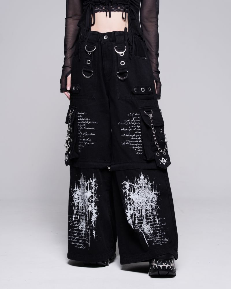 [REFLEM] Printed Convertible Wide Denim Cargo Pants