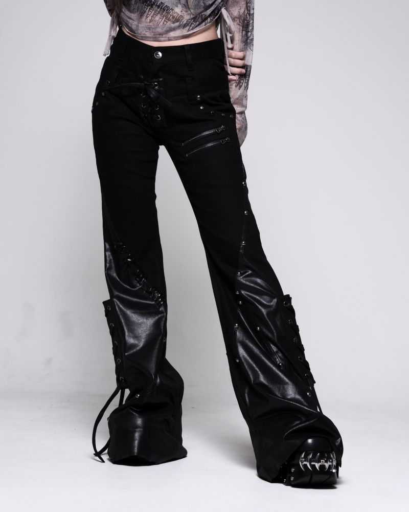 [REFLEM]Panelled Lace-Up Flare Pants