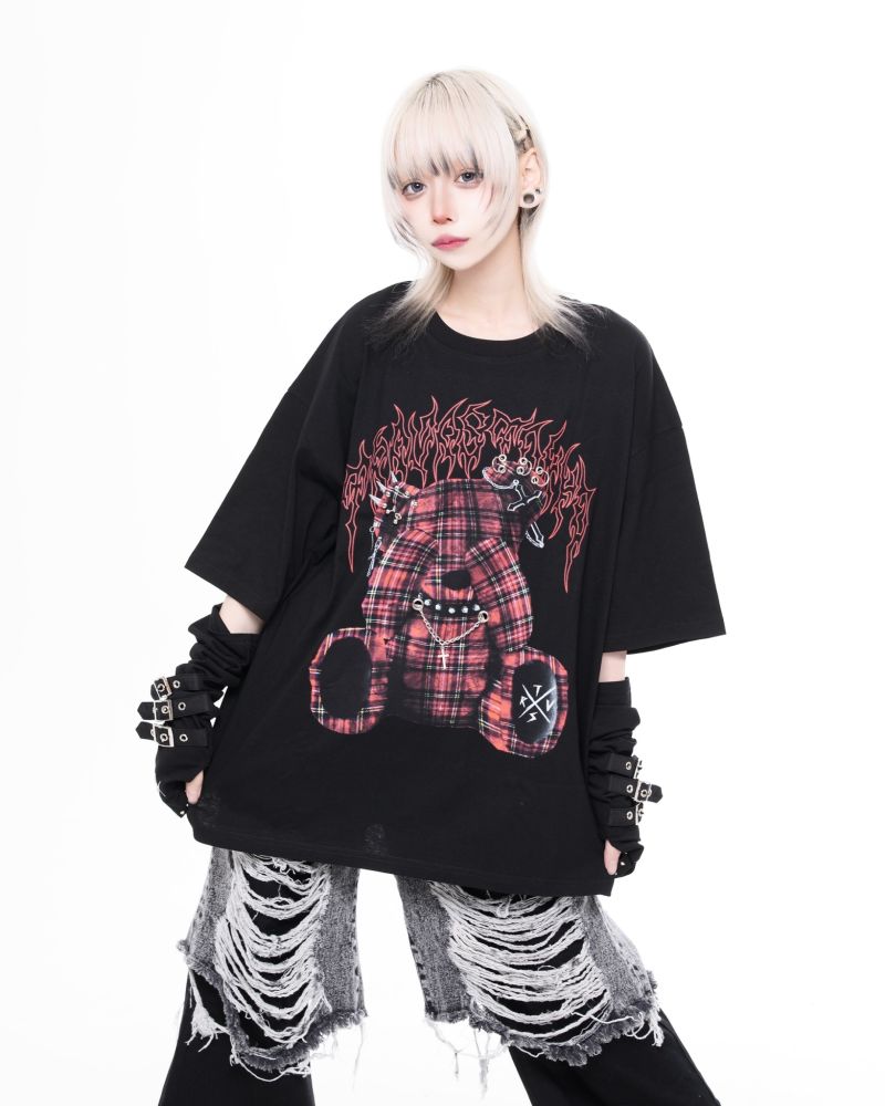 [TRAVAS TOKYO] Pierced Bear Print T-Shirt