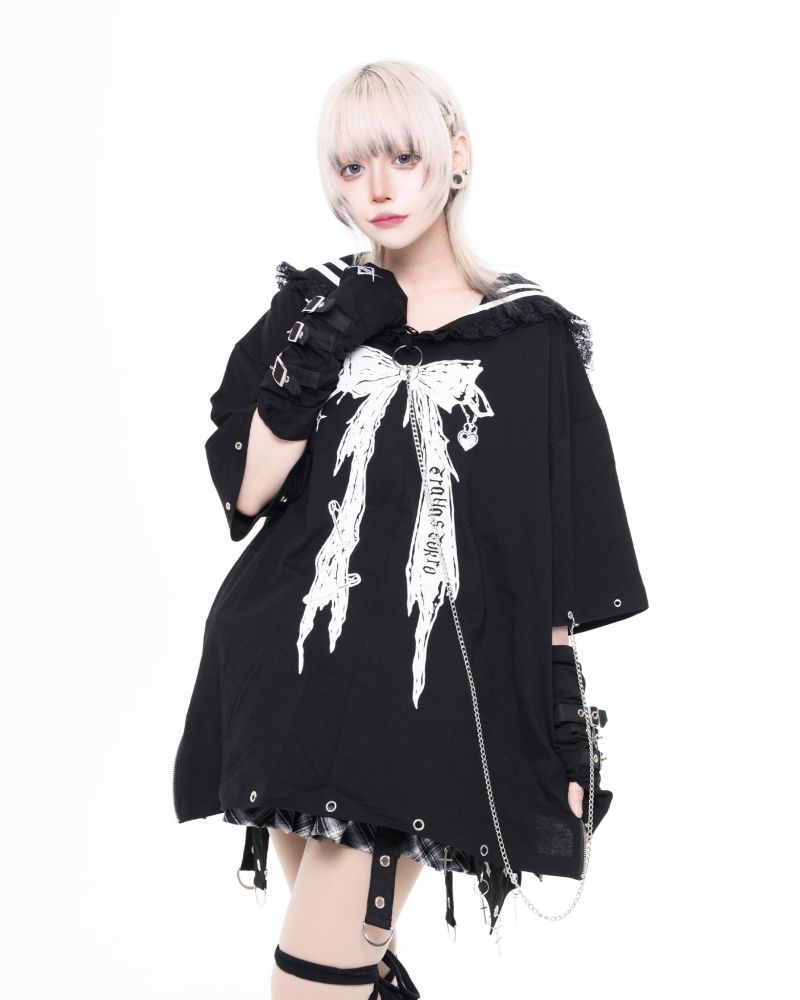 [TRAVAS TOKYO] Lace-Trimmed Sailor Collar T-Shirt