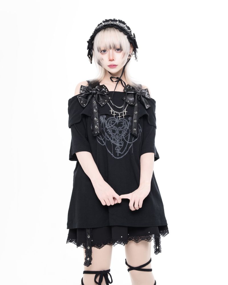 [TRAVAS TOKYO] Off-Shoulder Top with Ribbon Belt