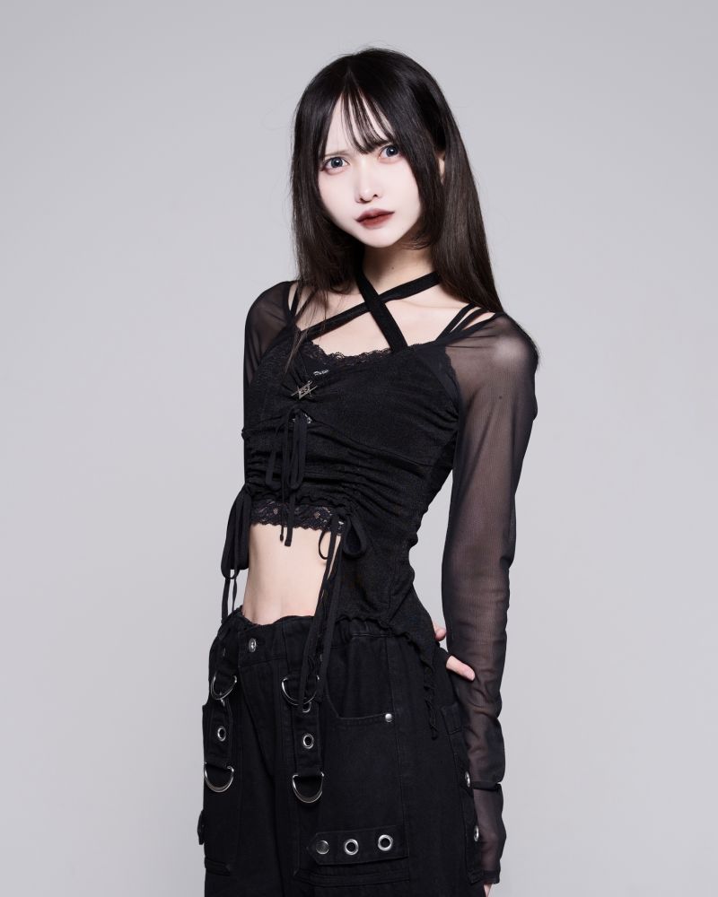 [REFLEM] Shirring Sheer Top