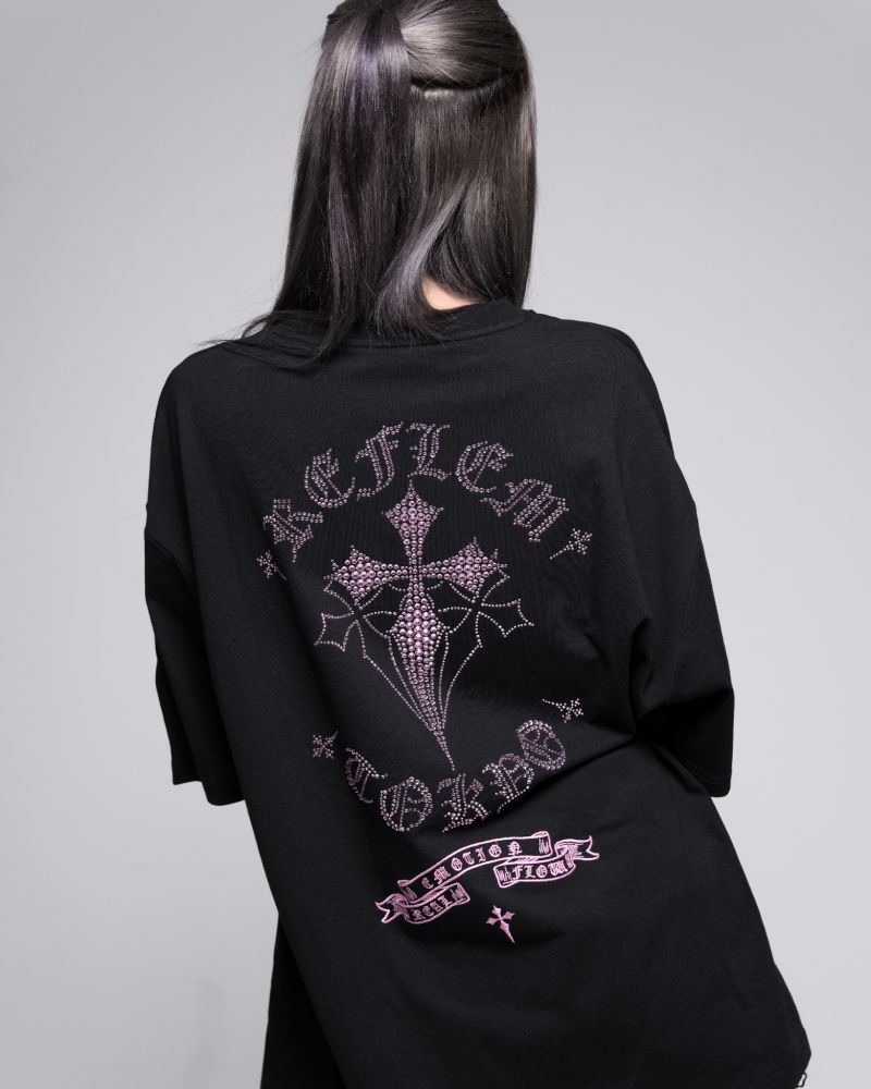 [REFLEM] Cross Rhinestone T-shirt