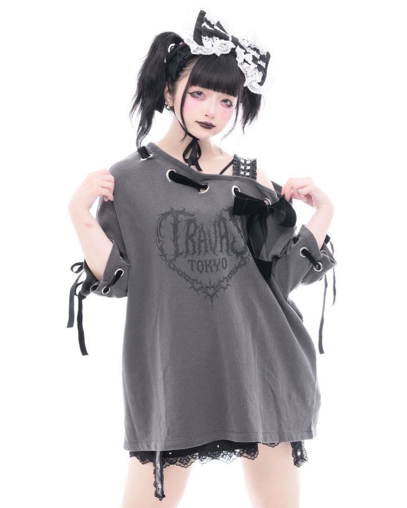 [TRAVAS TOKYO] Off-the-Shoulder Ribbon Blouse with Grommets