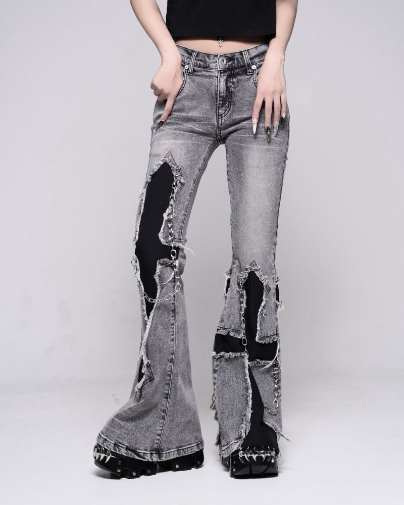 [REFLEM] Flared Denim Pants with Cross Patch