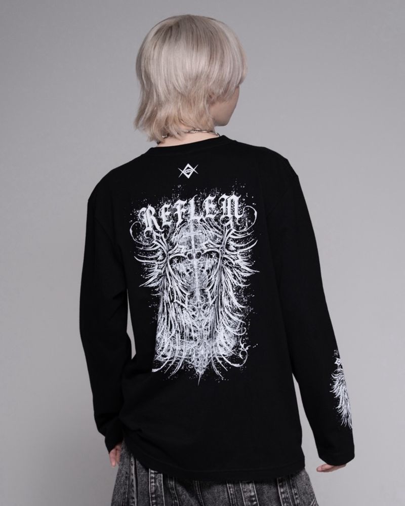 [REFLEM] Gothic Cross Print Long-Sleeve Tee