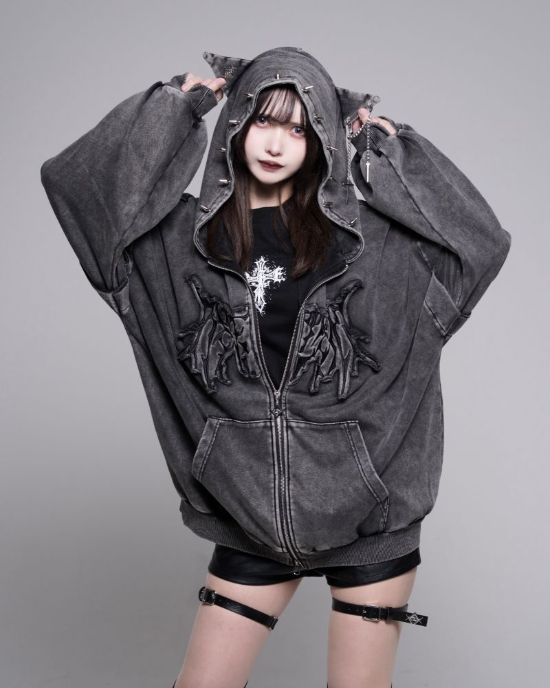 [REFLEM] Pigment-Dyed Cat-Ear Zip-Up Hoodie