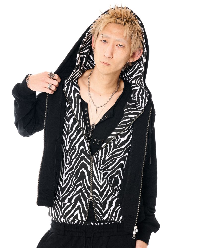 [FUGA] Zebra Print Layered Zip-Up Hoodie