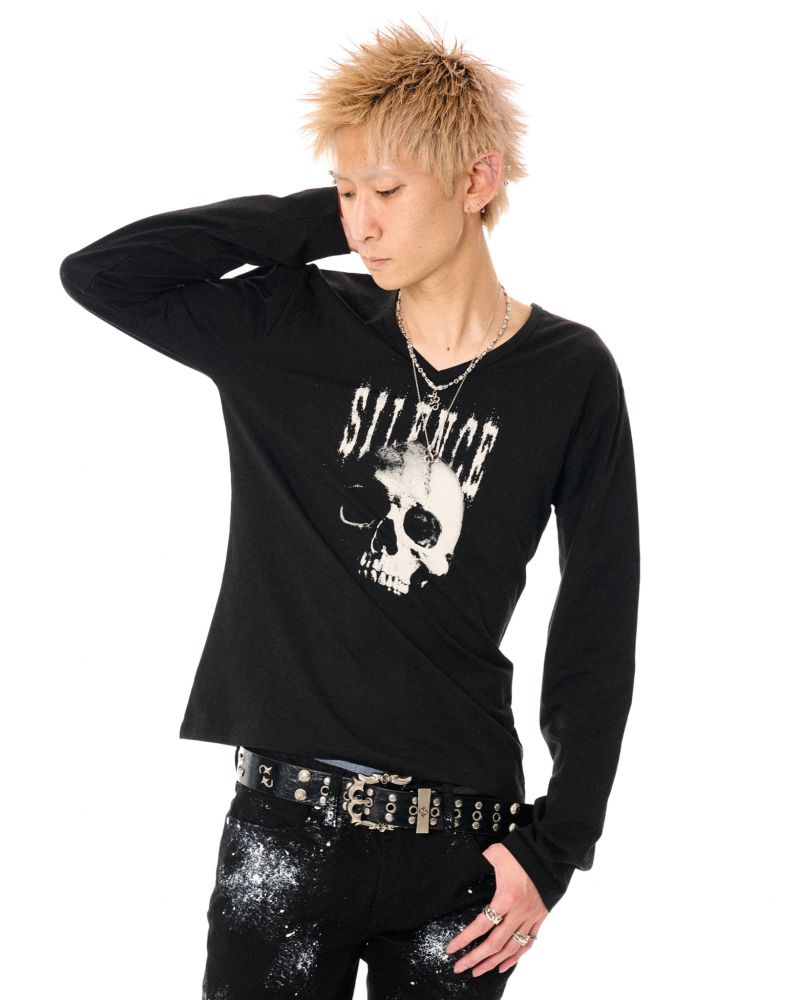 [FUGA] Skull Print Long-Sleeve V-Neck Tee