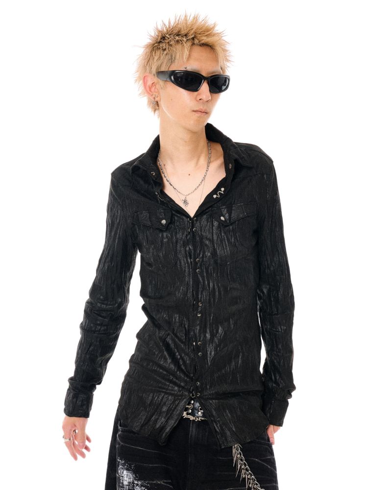 [FUGA] Crinkle Finish Faux Suede Shirt
