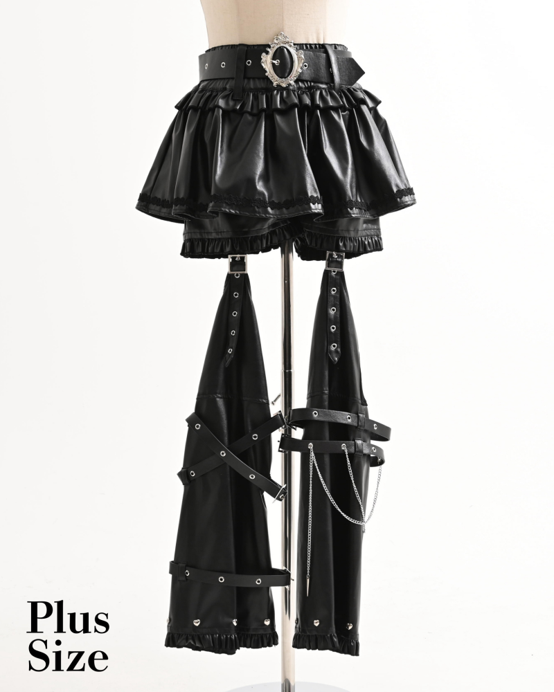 [TRAVAS TOKYO] PU Leather Shorts with Leg Covers [PLUS SIZE]