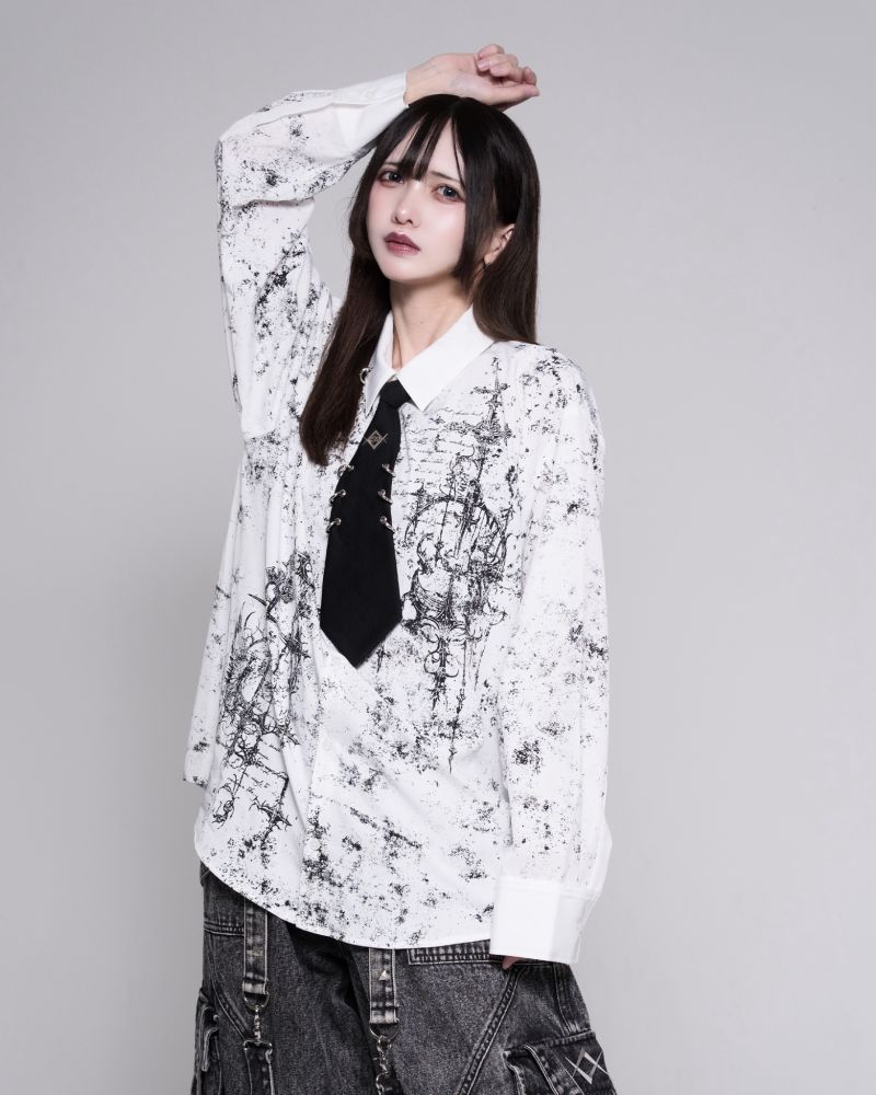 [REFLEM] Pierced Tie Graphic Print Shirt