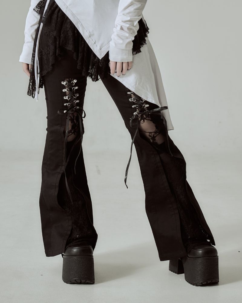 [AdaNous] Lace-Up Panelled Flare Pants