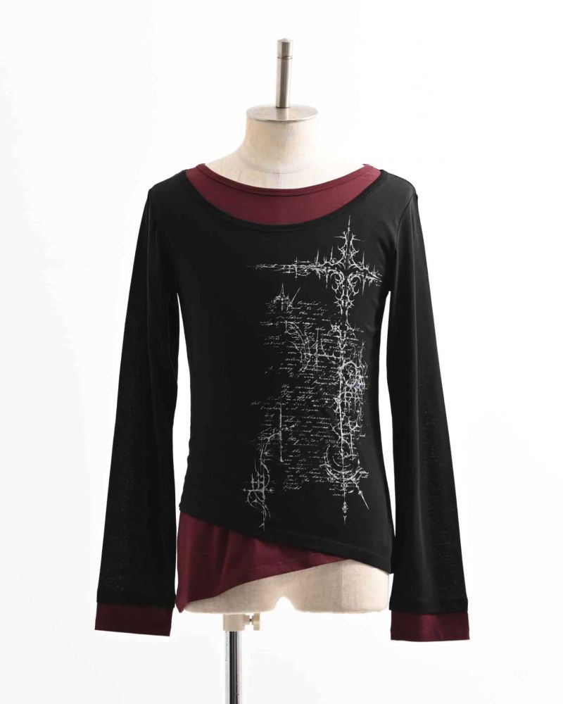[FUGA] Asymmetric Layered Graphic Long Sleeve Tee