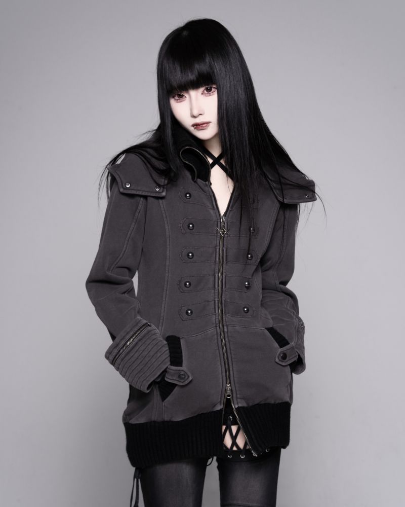 [REFLEM] Napoleon Ribbed Collar Zip-Up Hoodie
