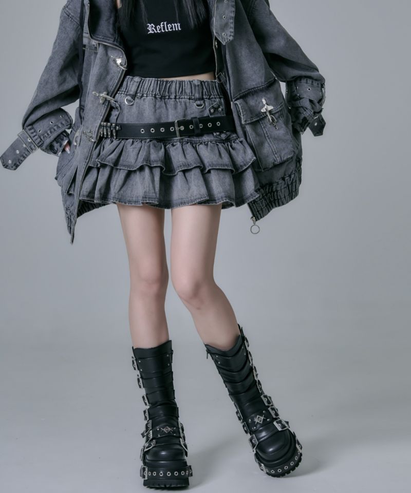 [REFLEM] Frilled Skirt with Bullet Belt
